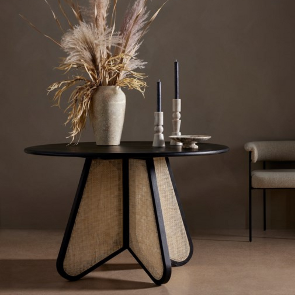 IRENE ROUND DINING TABLE-BRUSHED EBONY - MAK & CO